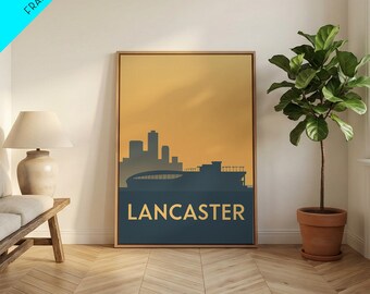 Lancaster Travel Poster, Canvas Print, Minimalist Retro Wall Art, Lancaster Wall Art, Mid Century Wall Art, Gift For Travelers