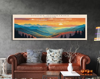 Great Smoky Mountains National Park Panoramic Travel Art, National Park Print, Minimalist Travel Art, Subdued Watercolor Painting Panoramic