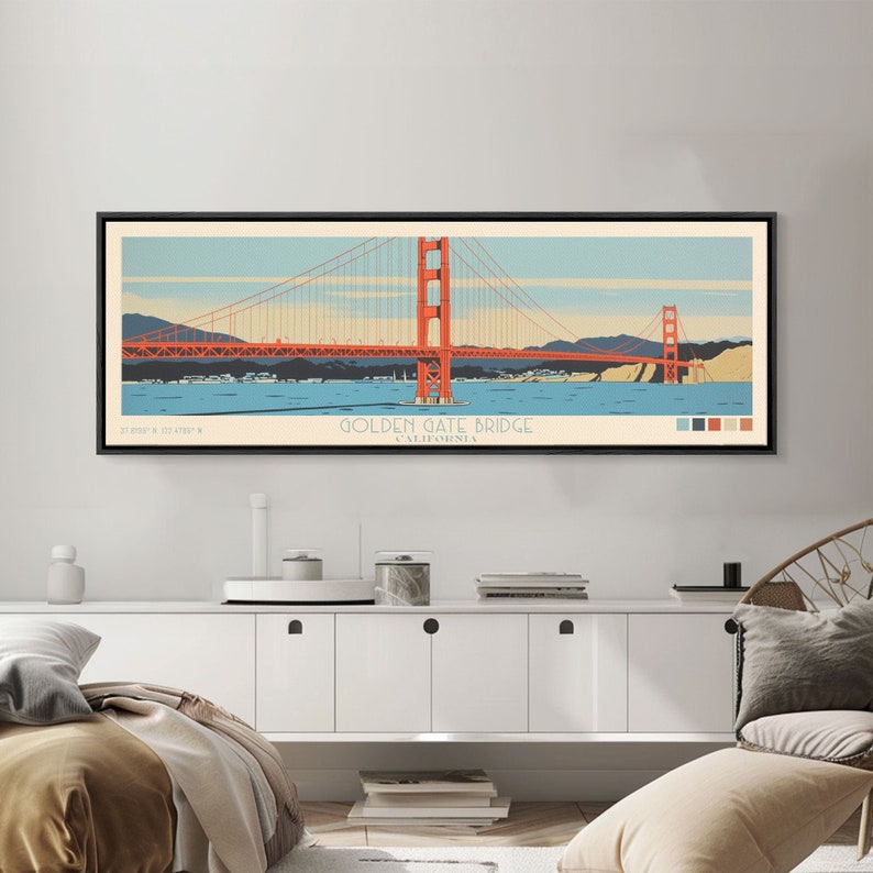 Golden Gate Bridge Framed Canvas Print: Vintage Travel Poster image 5
