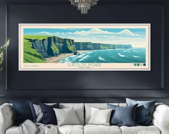 Cliffs of Moher Ireland Panoramic Art Print: Travel Poster