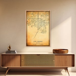 Old Las Vegas City Map Wall Art Canvas Print, Vintage Style Las Vegas Map, Framed Wall Art, Cool Las Vegas Nevada Wall Art, Office Decor