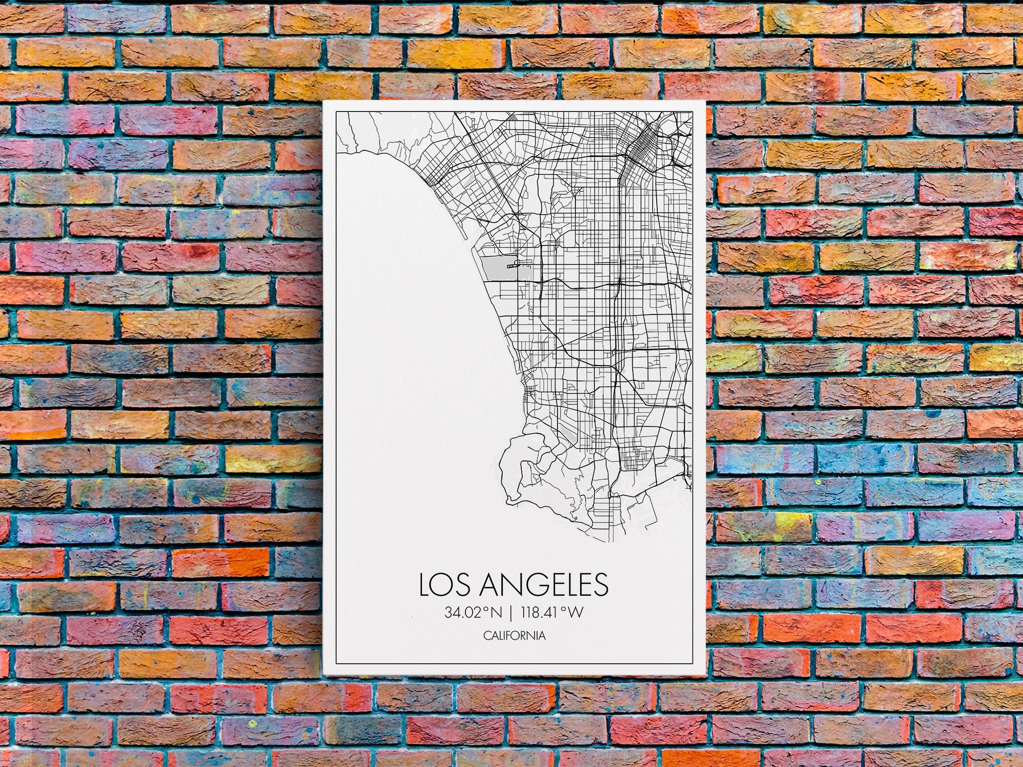 Los Angeles Street Map, California Map, City Map Art, Modern Art, Wall Art, Canvas Print, Travel ...