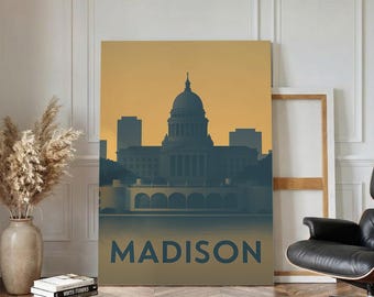 Madison Wisconsin Travel Poster, Canvas Print, Travel Art, Madison Wall Art, Retro Travel Print, City Travel Prints, Vintage City Poster