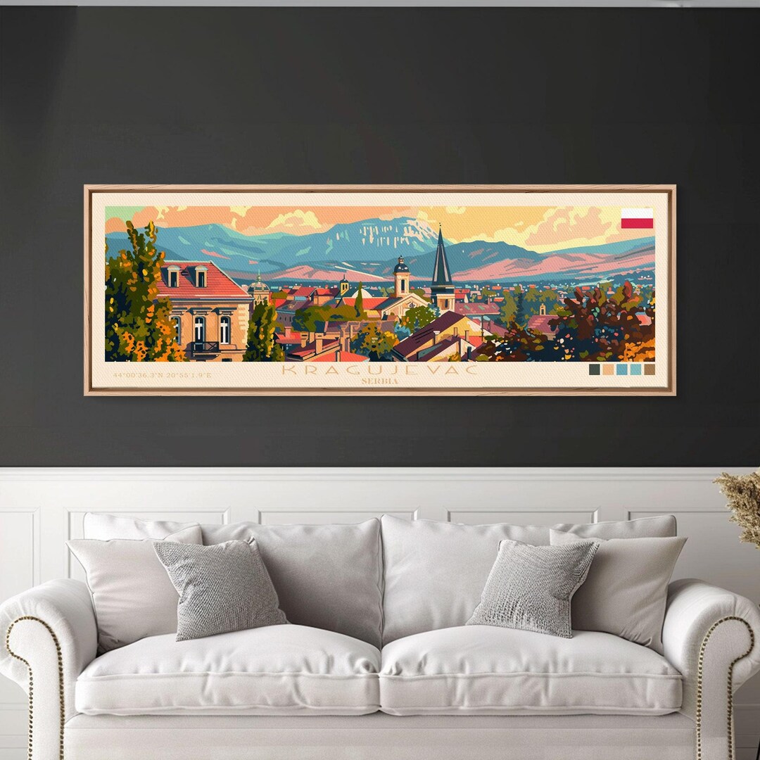 Kragujevac Serbia Art Print: Panoramic Cityscape Travel Poster