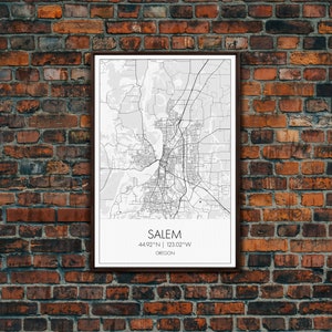 Salem Street Map, Oregon Map, City Map Art, Minimalist Art, Wall Art ...