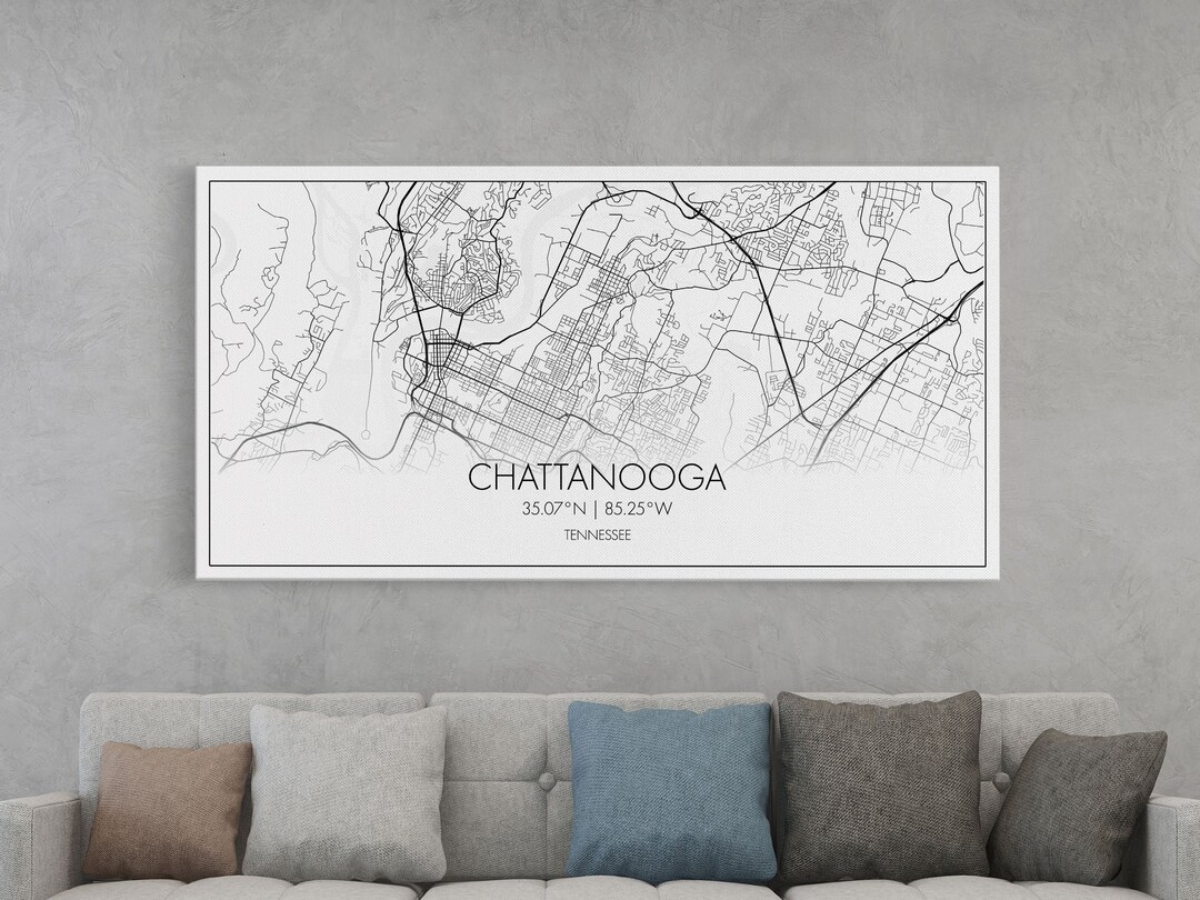 Chattanooga Street Map Tennessee Map Map Print Modern Art - Etsy