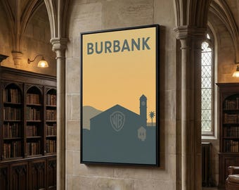 Burbank Travel Poster, Canvas Print, Minimalist Retro Wall Art, Burbank Wall Art, Living Room Wall Art, City Illustration, Travel Art Print