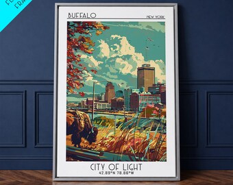 Buffalo Travel Poster, Framed Canvas Print, Travel Wall Decor, Minimalist Poster, City Art Print, Travel Wall Art, Modern Wall Decor