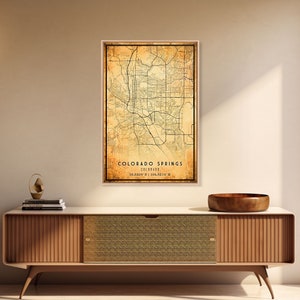 Vintage Style Colorado Springs Map Wall Art, Stretched Canvas or Poster, Office Decor, Colorado Wall Art, Distressed Map Decor