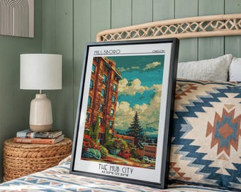 Hillsboro Travel Poster, Framed Canvas Print, City Travel Poster, Vintage City Poster, Wanderlust Gift, Travel Print, City Art Print