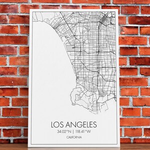 Los Angeles Street Map, California Map, City Map Art, Modern Art, Wall Art, Canvas Print, Travel ...