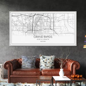 Grand Rapids City Map Art: Minimalist Michigan Canvas Wall Art
