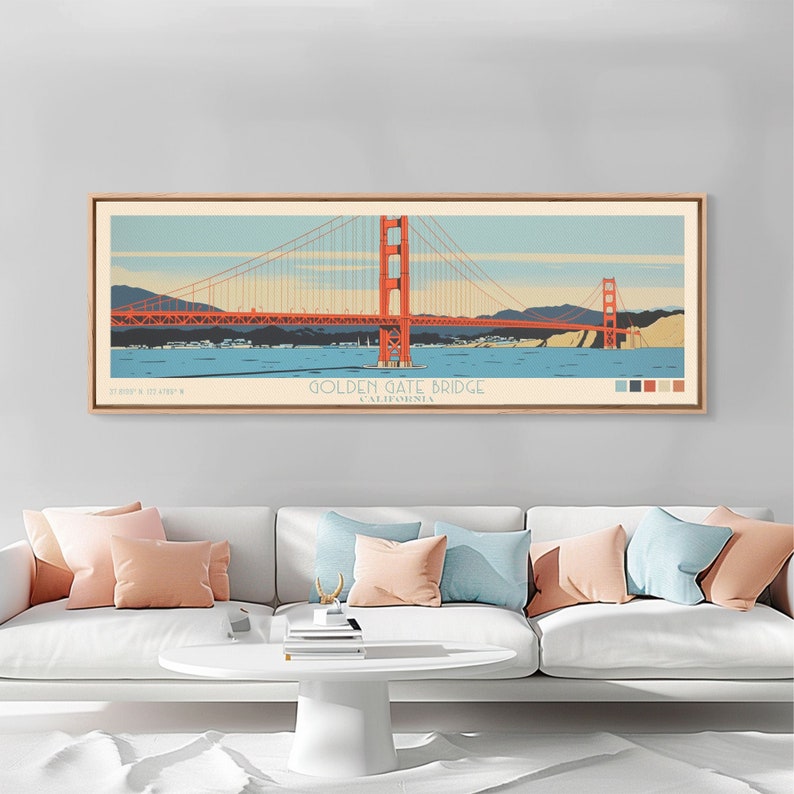 Golden Gate Bridge Framed Canvas Print: Vintage Travel Poster image 7