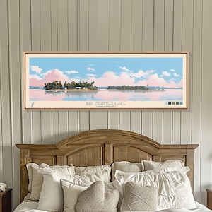 Bay Springs Lake Mississippi gerahmte Leinwand, Panorama-Wand-Kunst, Mid-Century Modern, Pop Art, Reise-Poster Wohnzimmer Dekor Lakehouse