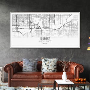 Gilbert Arizona City Map Art: Minimalist Canvas Wall Art