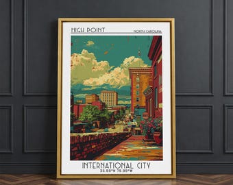 High Point Travel Poster, Framed Canvas Print, Vintage Travel Print, City Wall Art, Colorful Wall Art, Art Print, City Travel Poster