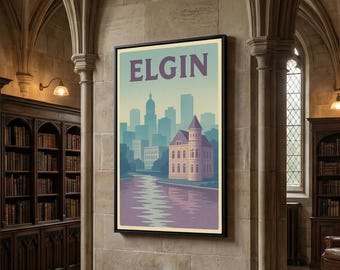 Elgin Travel Poster, Framed Canvas Print, Dreamy Skyline Poster Art, Elgin Poster Print, Vintage Travel Print, Travel Poster Set