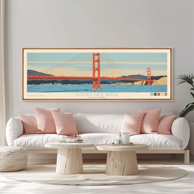 Golden Gate Bridge Framed Canvas Print: Vintage Travel Poster image 2