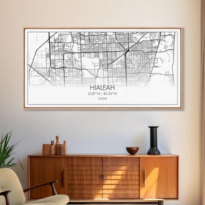 Hialeah Florida City Map Art: Minimalist Canvas Wall Art