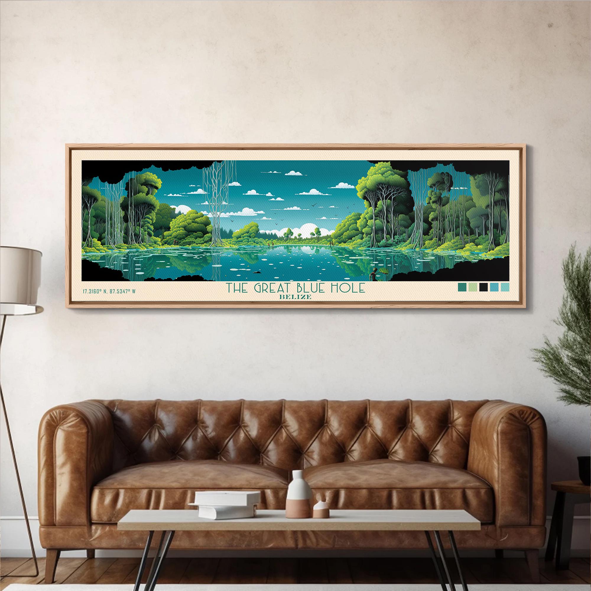 The Great Blue Hole Travel Art Framed Canvas Print, Belize, Home