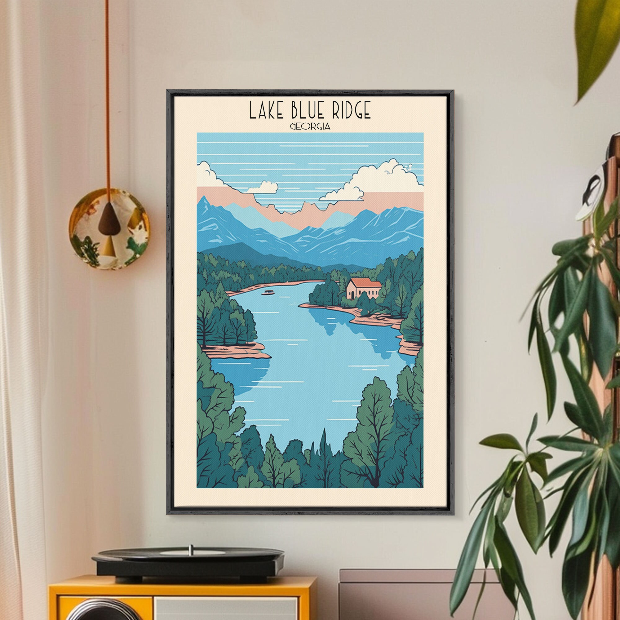 絵画 Mountain ridge lake Original watercolor Art Blue Ridge Painting National Park