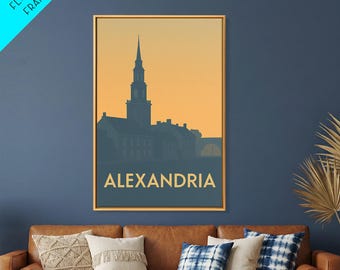Alexandria Travel Poster, Canvas Print, Sunset Skyline Wall Art, Alexandria City Art, Travel Wall Decor, City Art Print, Home Office Decor