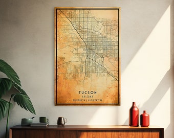 Old Tucson City Map Wall Art Canvas Print, Vintage Style Tucson Map, Framed Wall Art, Cool Tucson Arizona Wall Art, Office Decor