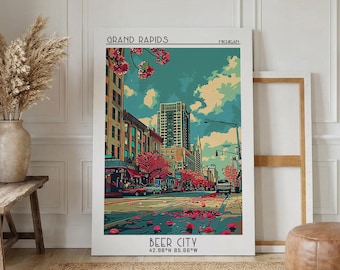 Grand Rapids Travel Poster, Canvas Print, Vintage Travel Print, City Wall Art, Retro Wall Art, City Travel Poster, Modern Wall Decor