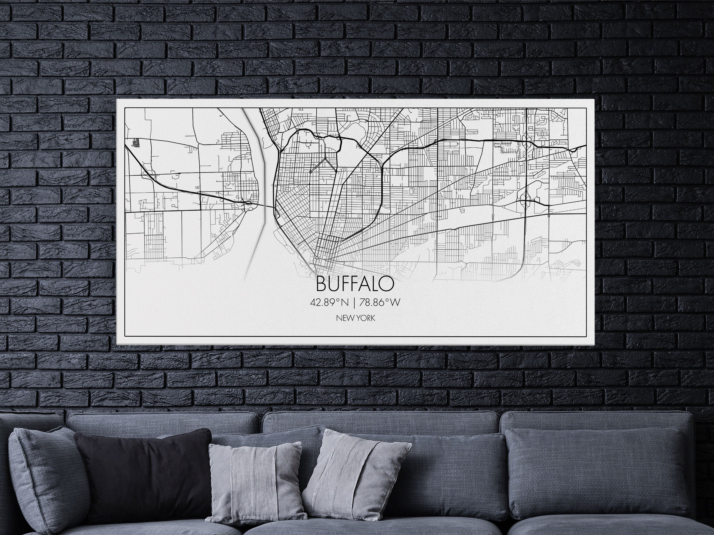 Buffalo Street Map New York Map Map Print Modern Art Wall - Etsy