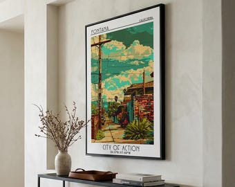 Fontana Travel Poster, Framed Canvas Print, Travel Wall Art, City Wall Art, Travel Print, Poster Print, Travel Decor, Retro Wall Art