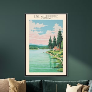 Wallenpaupack Lake Pennsylvania Framed Canvas Print, Wall Art, Travel Poster, Lake Life, Pop Art, Travel Gift, Retro Style, Lake House Art,