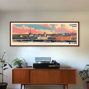 Kazan Russia Panoramic Travel Poster, Framed Canvas Print or Metal Wall Art, Travel Art, Home Decor, Panoramic Painting, Midcentury Art