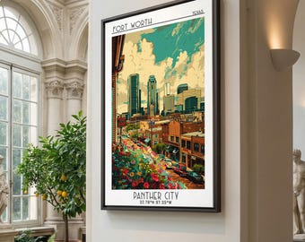 Fort Worth Travel Poster, Canvas Print, Travel Wall Decor, Minimalist Poster, Colorful Wall Art, Travel Prints, Living Room Wall Art