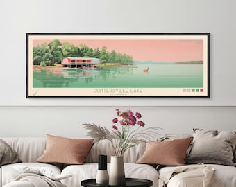 Guntersville Lake Alabama Framed Canvas Art Print: Mid-Century Modern Travel Poster