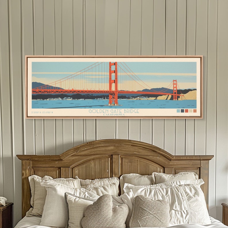 Golden Gate Bridge Framed Canvas Print: Vintage Travel Poster image 1