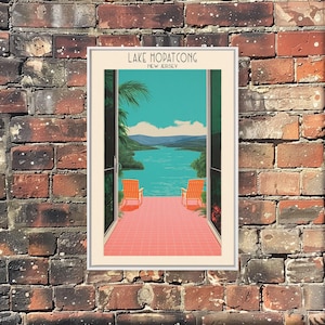 Lake Hopatcong NJ Travel Poster: Mid-Century Modern Framed Canvas Art