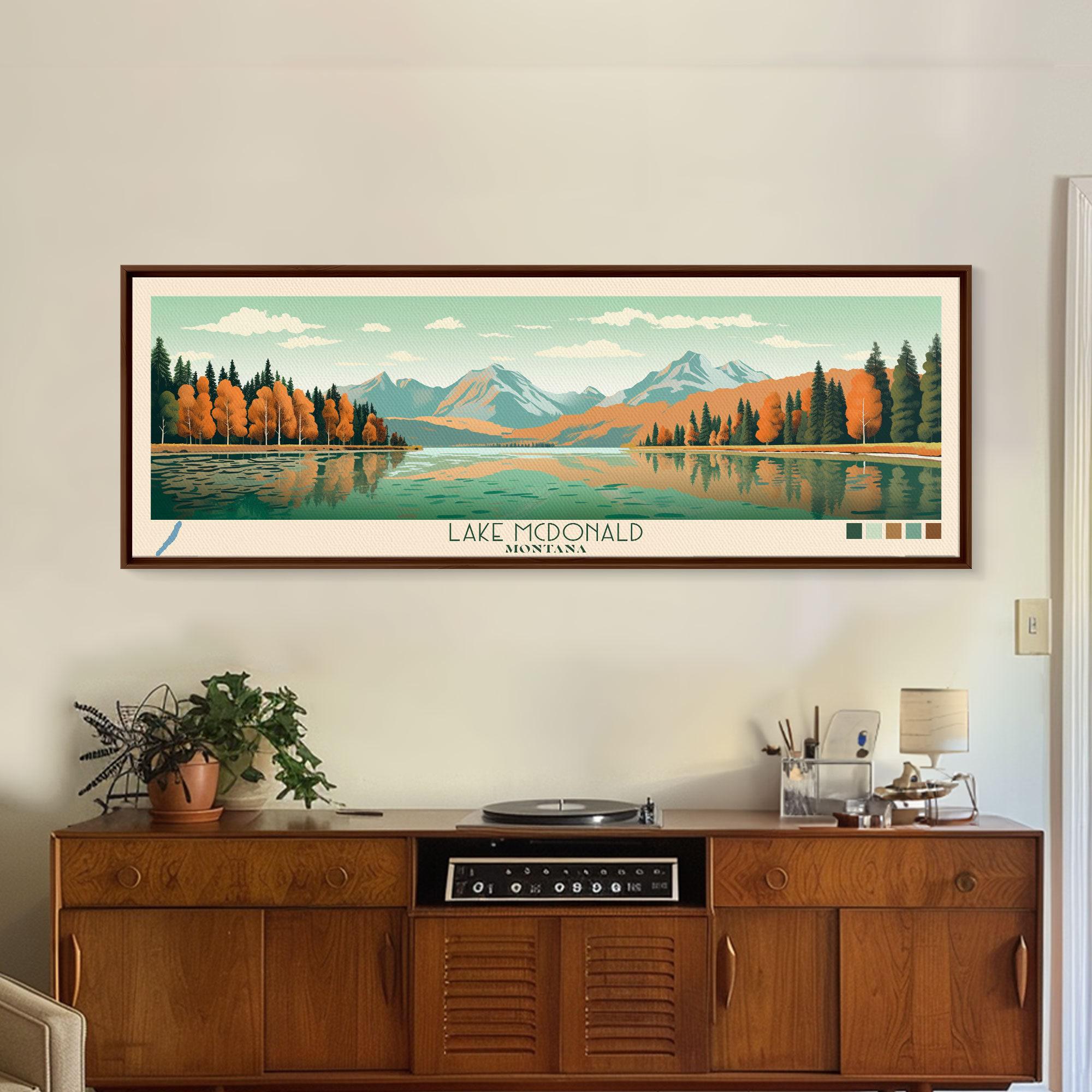 Lake Mcdonald Montana Canvas Print: Panoramic Mid-century Modern