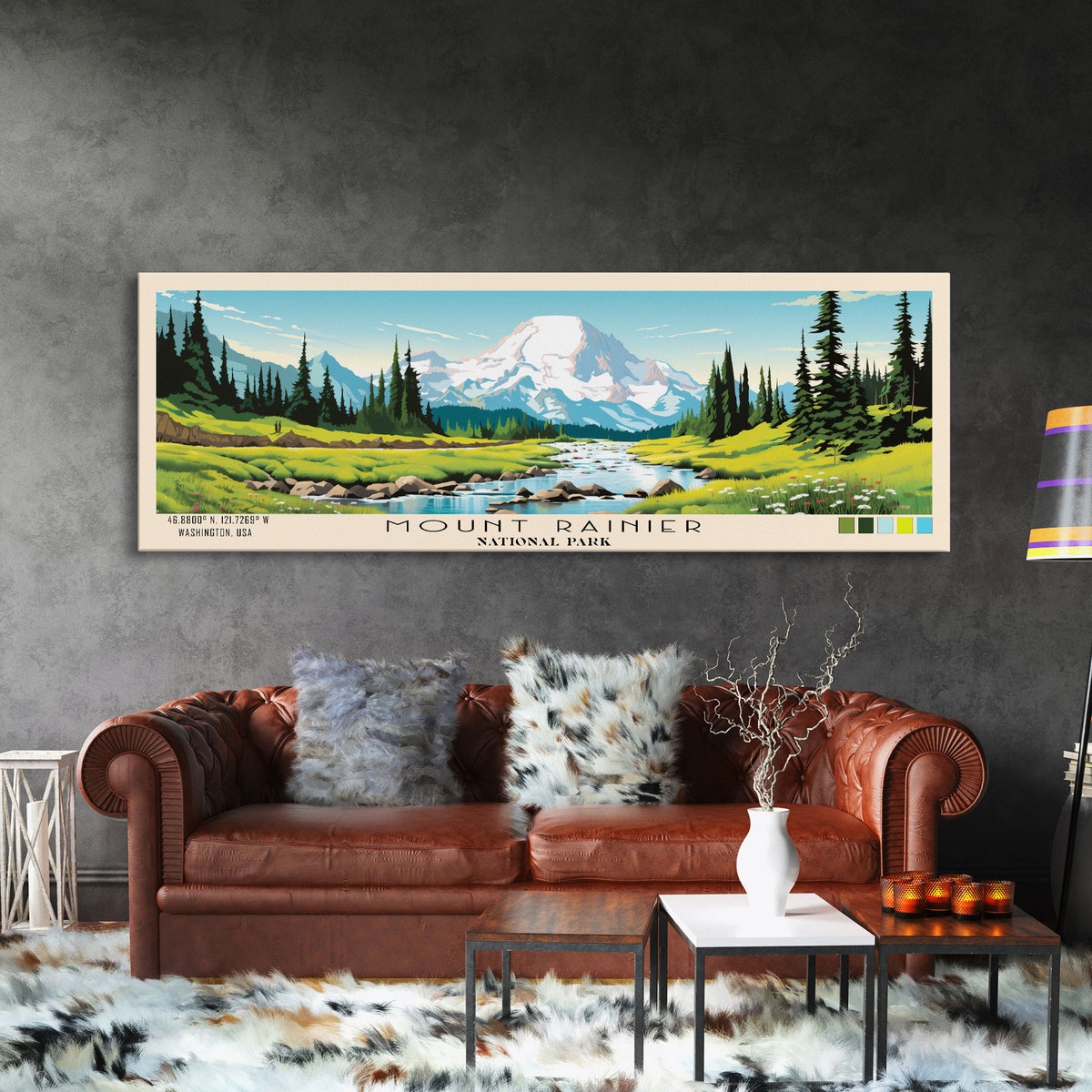 Mount Rainier National Park Panoramic Travel Art, National Park Print