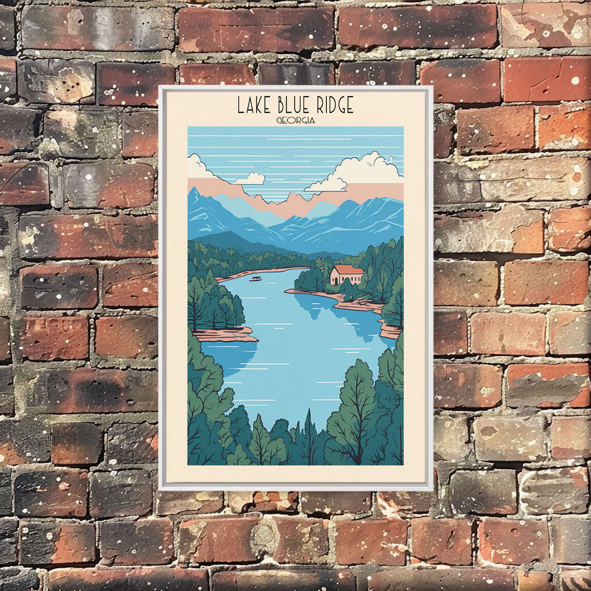 絵画 Mountain ridge lake Original watercolor Art Blue Ridge Painting National Park