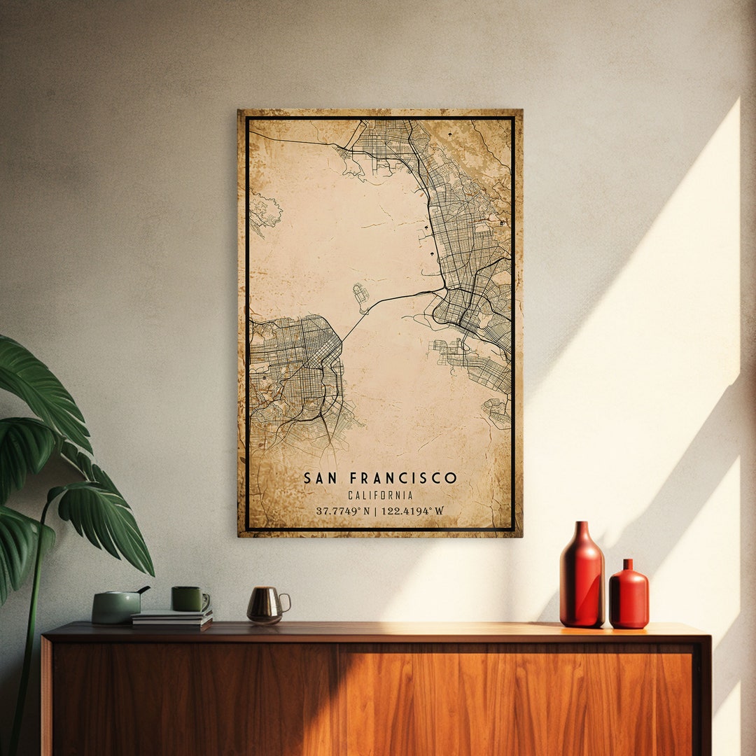 Old San Francisco City Map Wall Art Canvas Print, Vintage Style San ...
