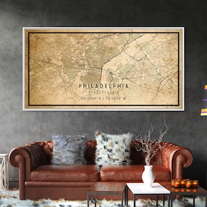 Old Philadelphia City Map Wall Art Canvas Print, Vintage Style Philadelphia Map, Framed Wall Art, Cool Pennsylvania Wall Art, Office Decor