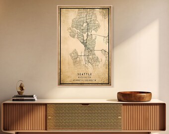 Vintage Seattle Map Art: Washington City Canvas Print