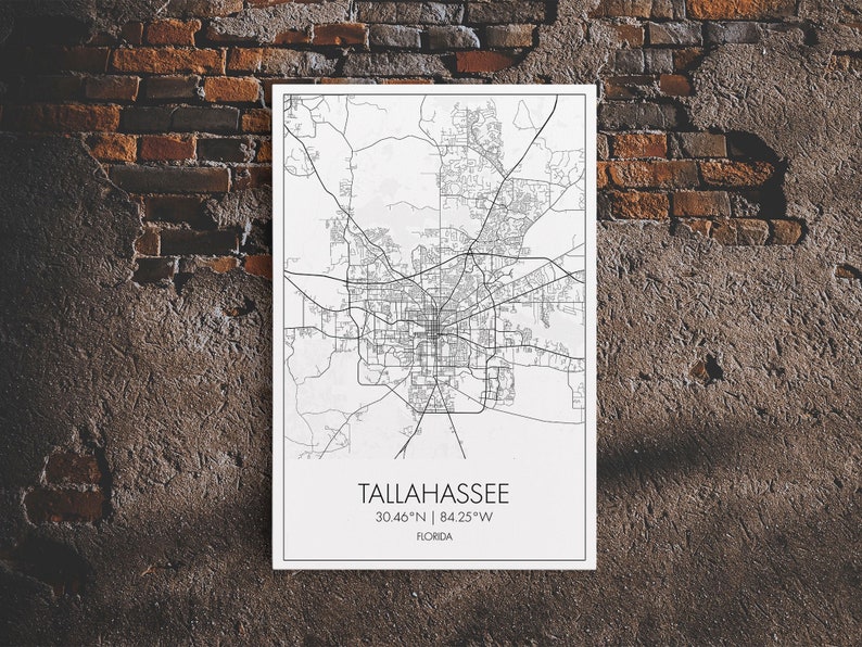 Tallahassee Street Map Florida Map City Map Print Modern - Etsy