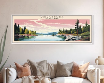 Voyageurs National Park Panoramic Minnesota Travel Art, National Park Print, Minimalist Travel Art, Subdued Watercolor Painting Panoramic