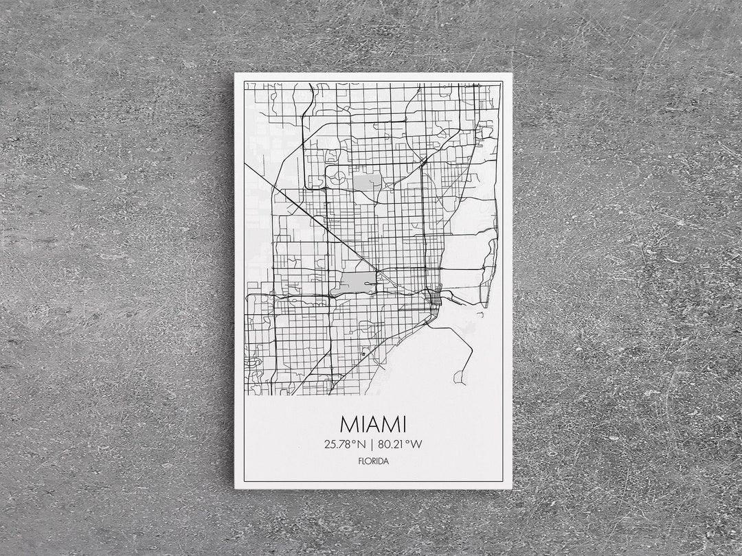 Miami Street Map Florida Map City Map Art Modern Art Wall - Etsy
