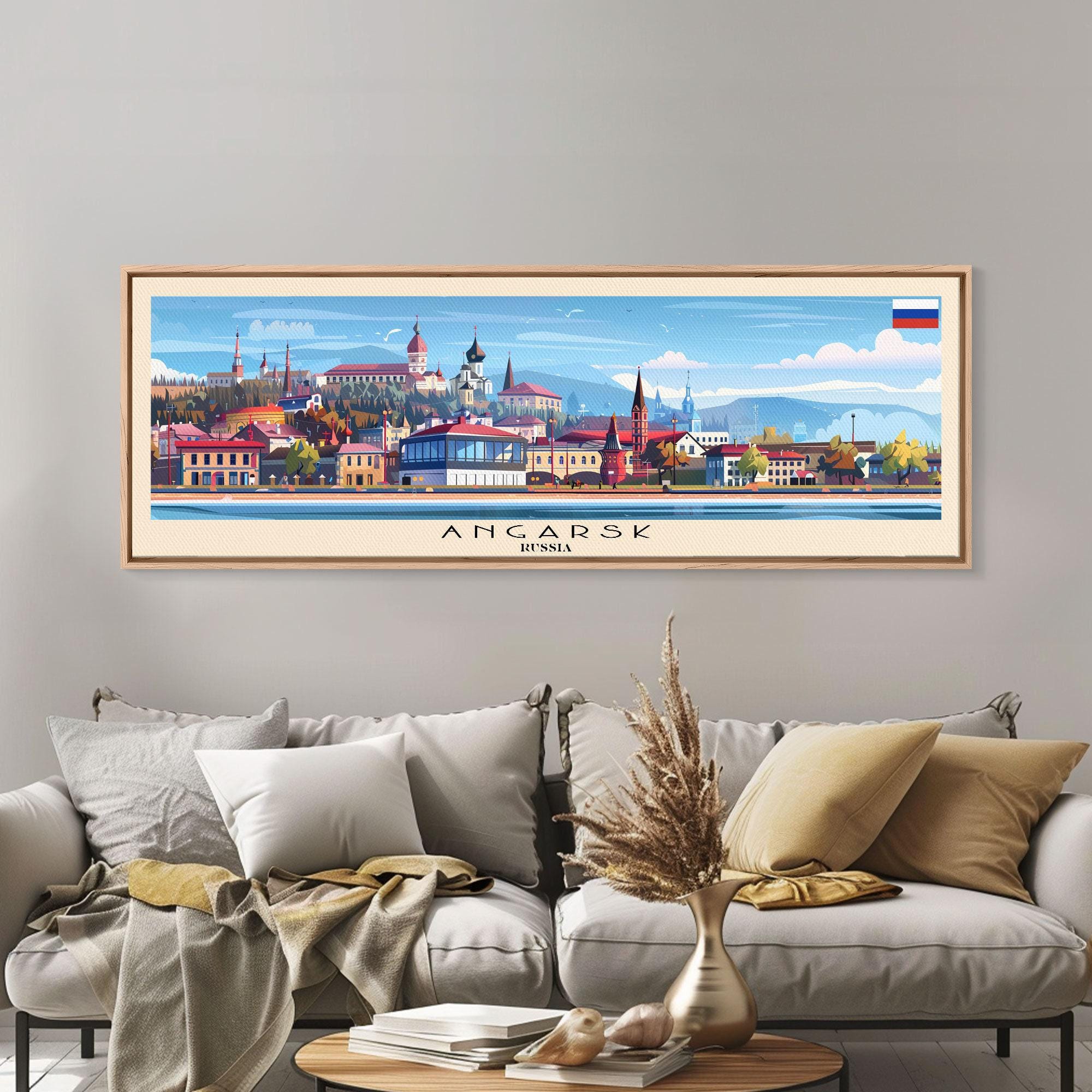 Angarsk Russia Panoramic Travel Poster, Framed Canvas Print or