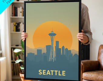 Seattle Travel Poster, Canvas Print, Mid Century Travel Art, Seattle City Art, Travel Poster Set, Vintage Travel Art, Wanderlust Decor