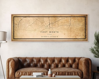 Fort Worth Panoramic map print poster or framed canvas, Texas map print poster canvas, Fort Worth city map print poster canvas, Panther City