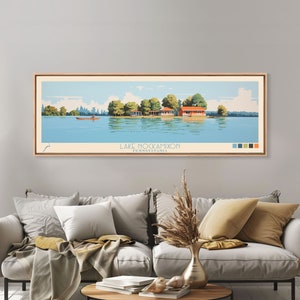 Lake Nockamixon Pennsylvania Framed Canvas Print, Panoramic Wall Art, Midcentury Modern Living Room Decor, Travel Poster, Lake House Art