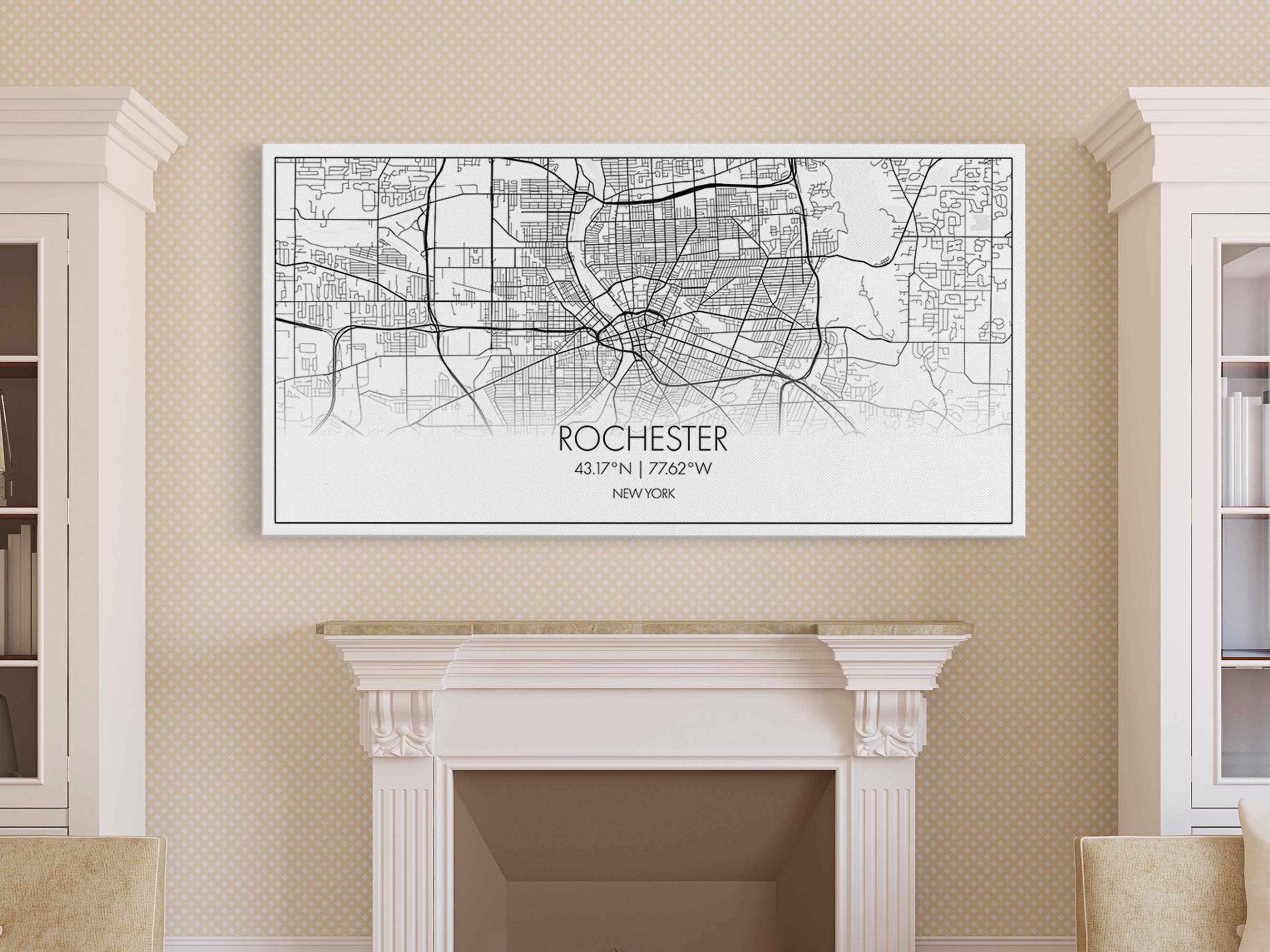 Rochester New York City Map Art Print: Minimalist Canvas Wall Decor ...